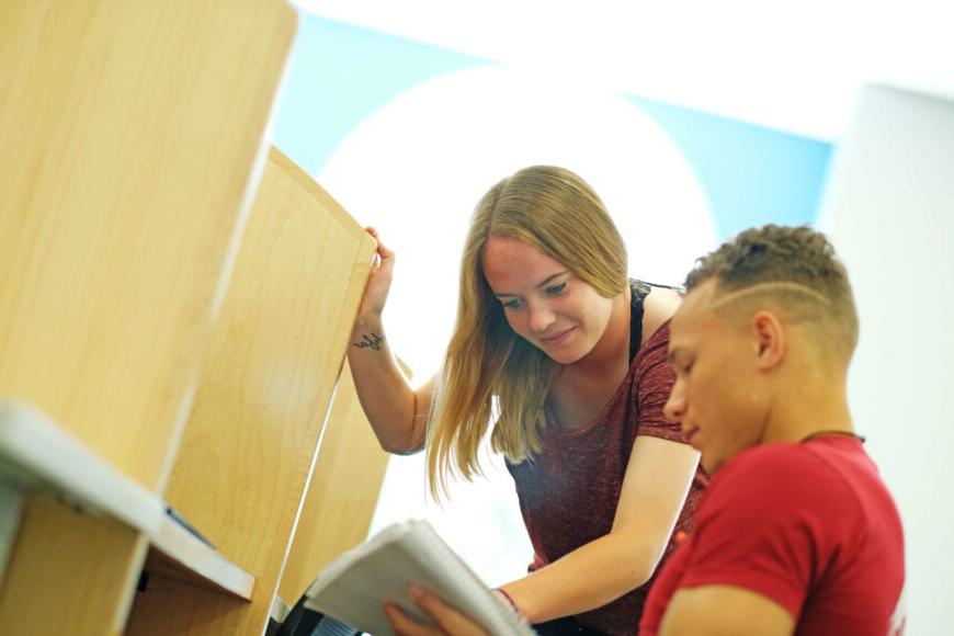 two students studying